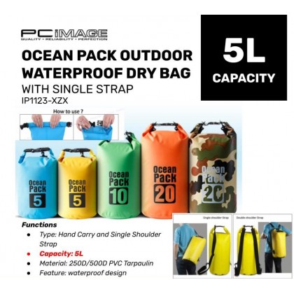 OCEAN PACK OUTDOOR WATERPROOF DRY BAG WITH SINGLE STRAP - 5L