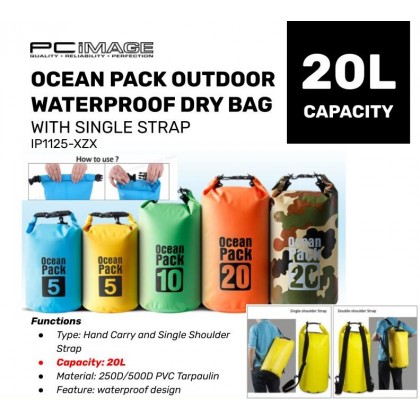 OCEAN PACK OUTDOOR WATERPROOF DRY BAG WITH SINGLE STRAP - 20L