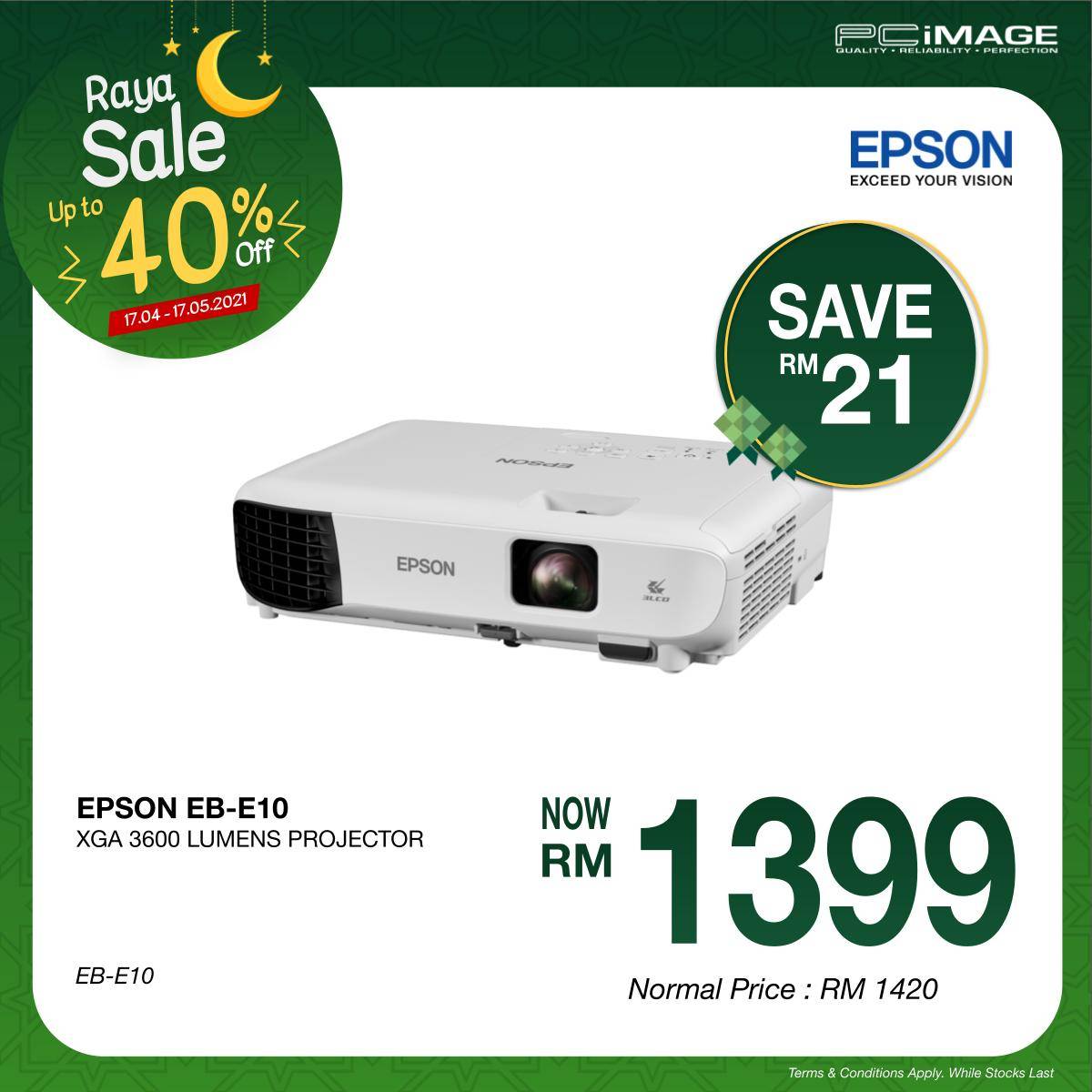 Epson EBE10 XGA 3LCD 3,600 lumens Projector 12,000 hours lamp life