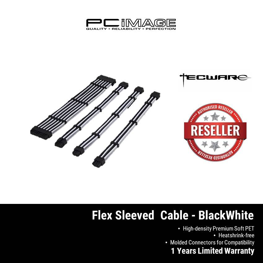 TECWARE FLEX SLEEVED EXTENSION CABLESBLACK WHITE PC IMAGE MALAYSIA