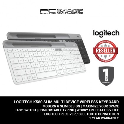 Logitech K580 Slim Multi Device Wireless Keyboard With Built In Phone Cradle, Whisper-Quiet, Fluid Keyboard