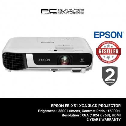 Epson EB-X51 XGA 3LCD Projector (XGA, 1024 x 768, 3800 lumens)