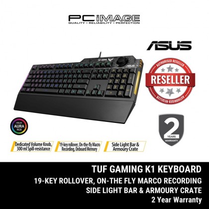 ASUS TUF Gaming K1 RGB keyboard with dedicated volume knob, spill-resistance, side light bar and Armoury Crate