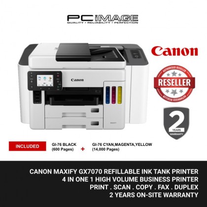CANON MAXIFY GX7070 EASY REFILLABLE INK TANK WIRELESS 4-IN-1 HIGH VOLUME DOCUMENT BUSINESS PRINTER + FREE RM100 TNG