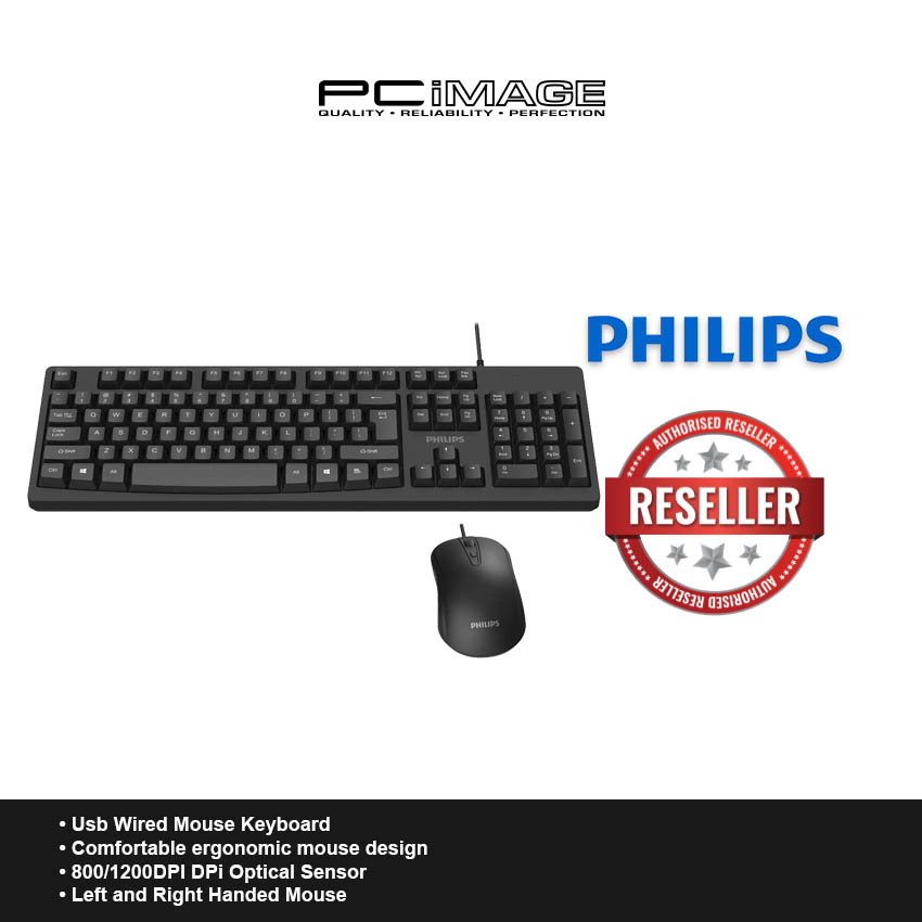 PHILIPS SPT6214 Wired Usb Mouse Keyboard Combo Black PC Image