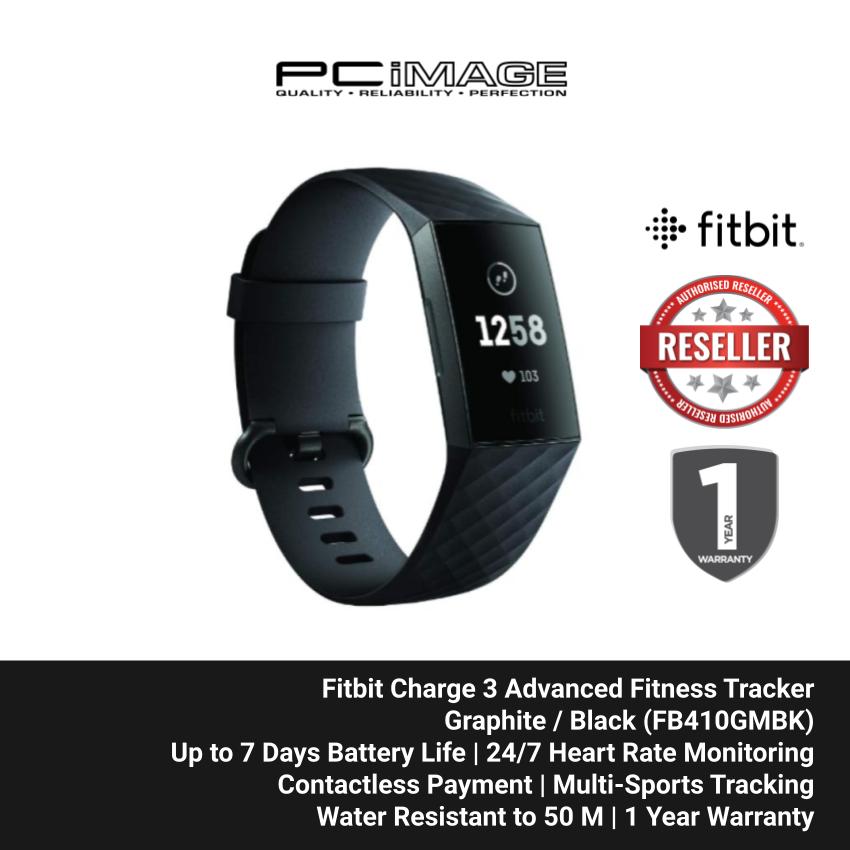 FITBIT CHARGE 3 ADVANCED FITNESS TRACKER GRAPHITE/BLACK PC Image
